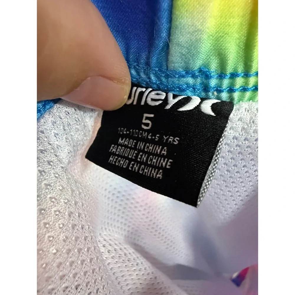 Hurley Boys Tie Dye Swim Trunks Size 5 Blue Pink Neon Board Shorts Swimwear